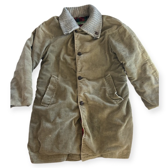 LAND-Y-LAZE Vtg 50-60s Wide Wale Corduroy Barn Coat Plaid Blanket Lined Mens M - Picture 4 of 13